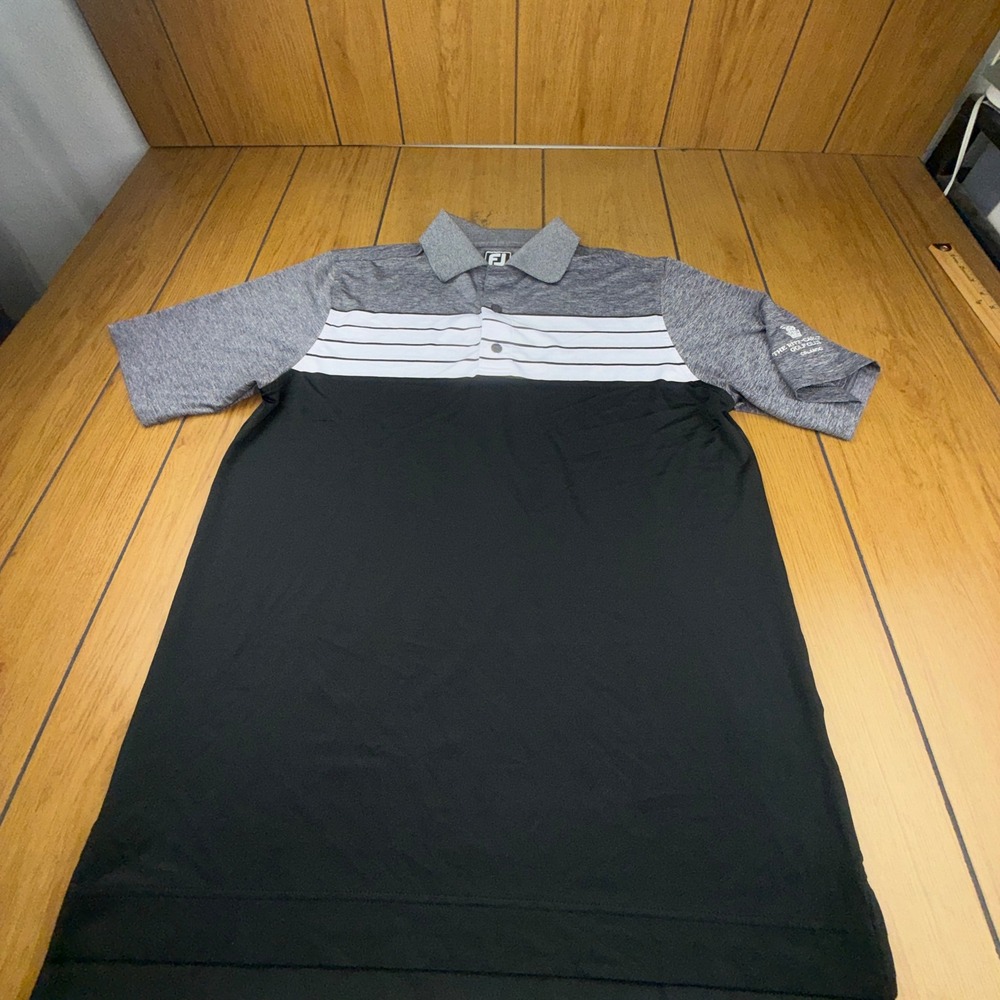 FootJoy Mens Athletic Fit Polo Ritz Carlton Golf Club Orlando Grey Black Striped